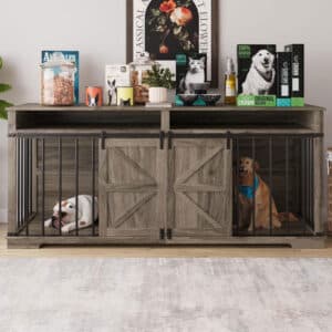 two dog crate furniture with barn doors