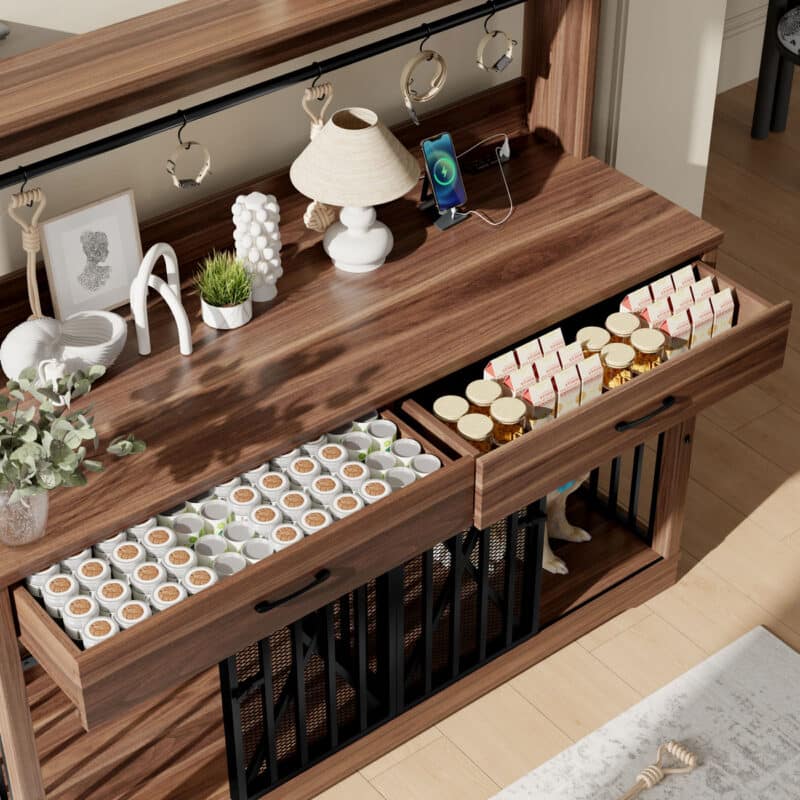 large dog crate furniture with 2 drawers