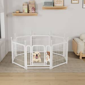 White Heavy-Duty Metal Dog Playpen for Indoor & Outdoor Use, 24-in, 8-panel