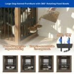 large dog crate furniture with bowls