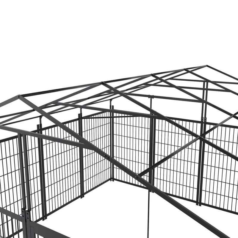 large outside kennel for dogs with roofing system