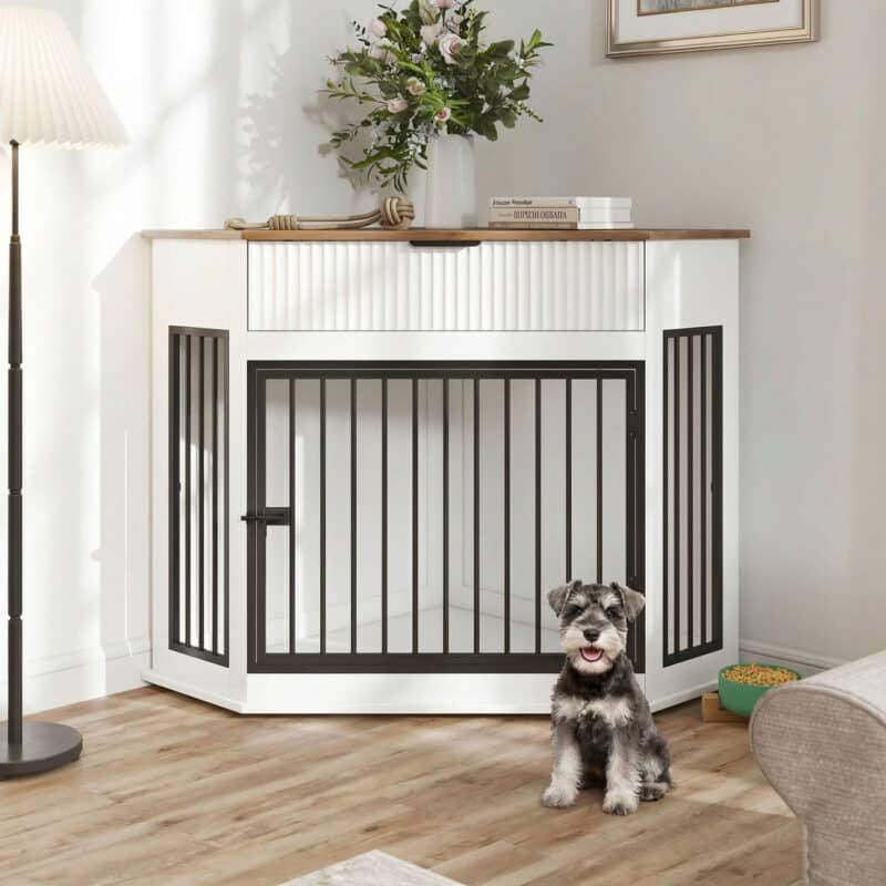 white wooden dog crate