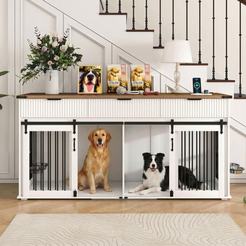 white wooden dog crate for 2 dogs