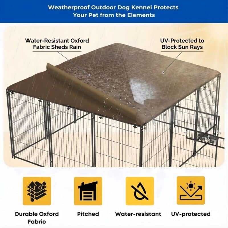 large outside dog kennel with roof