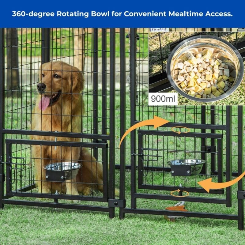 medium dog kennel with rotating bowls