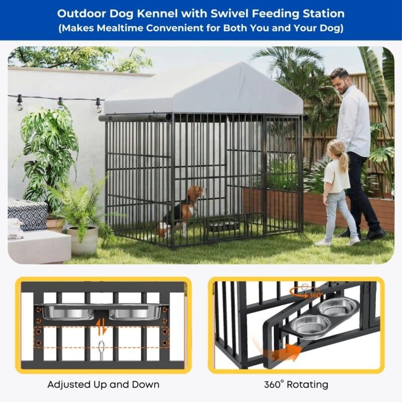 outdoor dog kennel with rotating feeder bowls