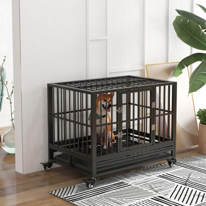 pawhut heavy duty dog crate for medium dogs