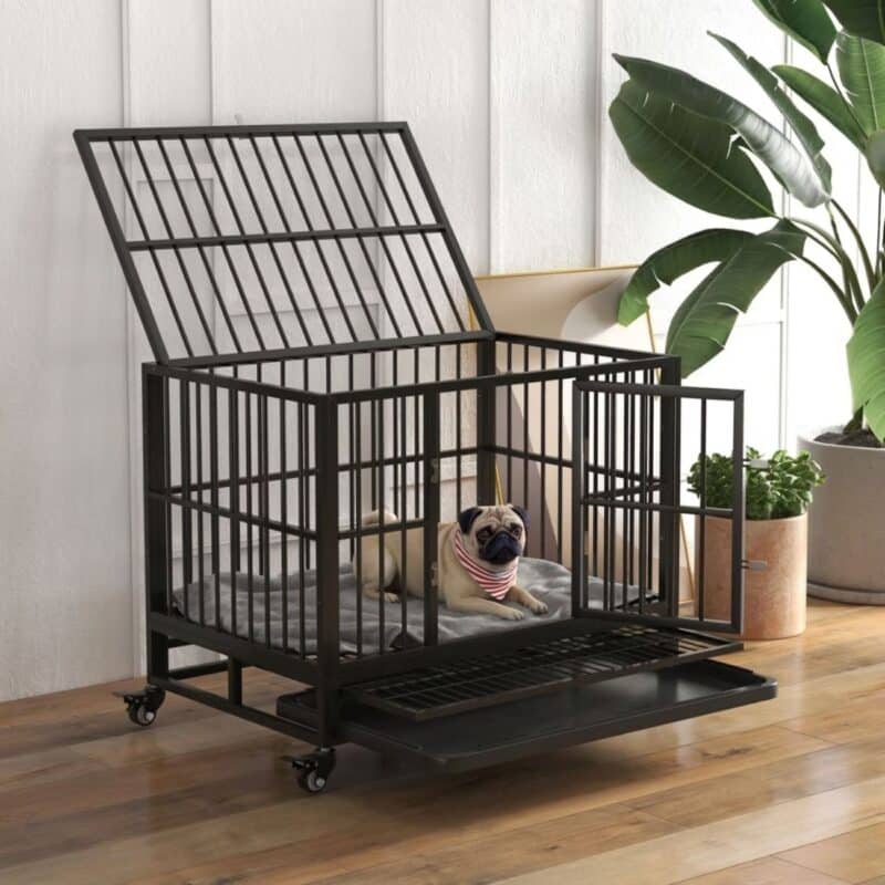 pawhut heavy duty steel dog crate