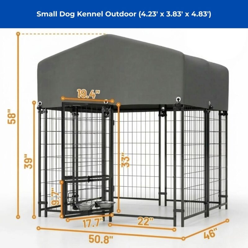 small outdoor dog kennel with roof