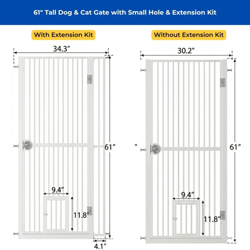 tall pet gate with small door extension kit